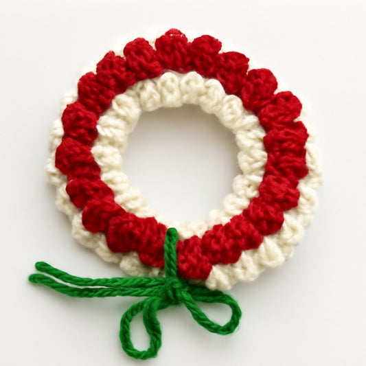 White & Red Hand Knitted Hair Tie